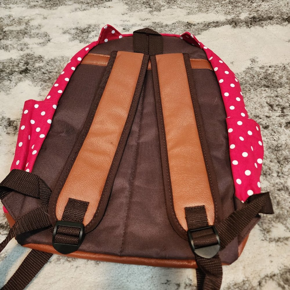 NWOT Red Cat Ear Polka Dot Backpack - Picture 2 of 5